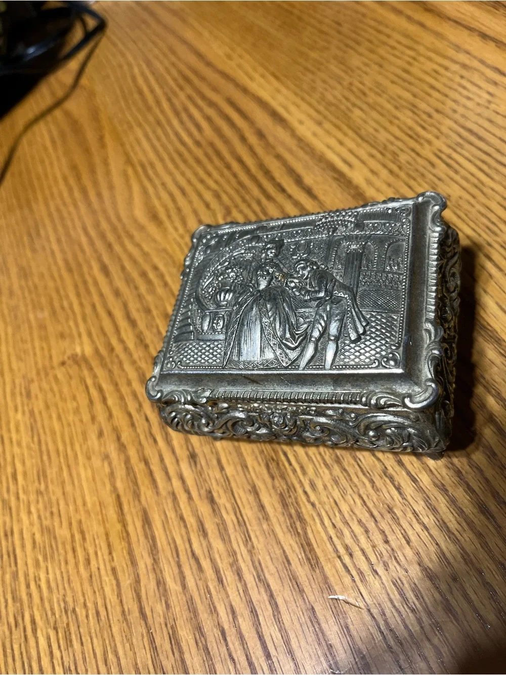 Ornate Silver-Tone Decorative Jewelry Box